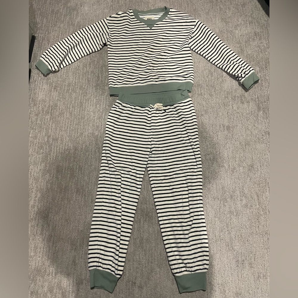 Madewell Green & White Striped Long Sleeve Pajama Set